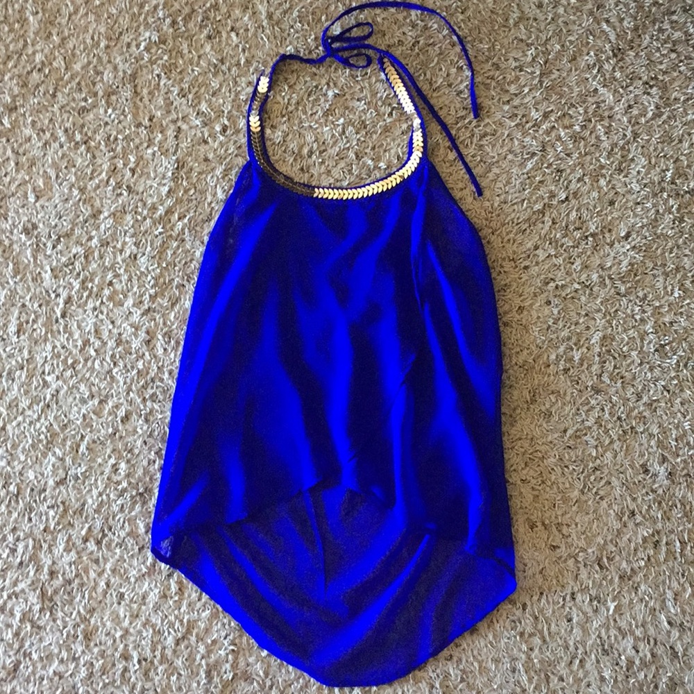 Fancy open back royal blue holster top